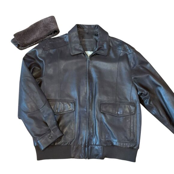 Roundtree & Yorke Lamb Skin Leather Jacket SZ XL Flight Fur Pilot Aviator Brown - Picture 4 of 16